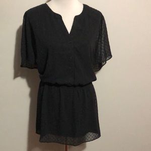 Lane Bryant Flutter-Sleeve Smock Top - Black Polka Dots